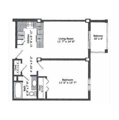 One-bedroom apartment floor plan | Presbyterian Village Cobb
