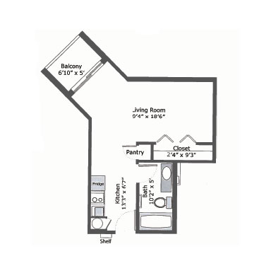 Studio apartment floor plan | Presbyterian Village Cobb